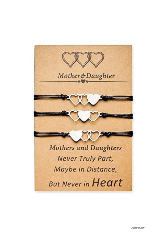 DESIMTION Mother Daughter Bracelets Set for 2 3 Mom Gifts Heart Matching Wish Bracelets