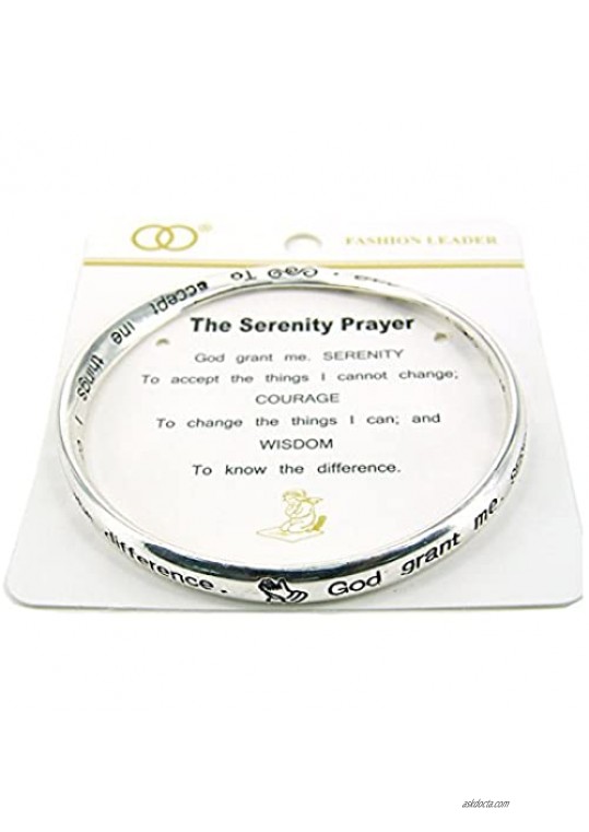 Emulily Serenity Prayer Silver Tone Twist Bangle Recovery Bracelet