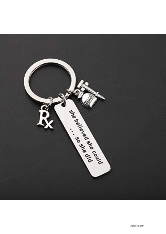 FUTOP Pharmacy Pharmacist Gift RX Jewelry She Believed She Could So She Did Keychain Pharmacist Graduation Gift for Pharmacist