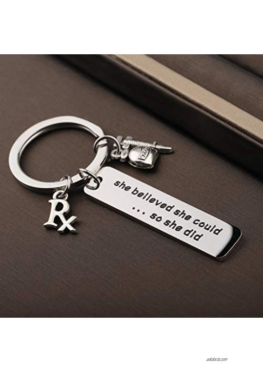 FUTOP Pharmacy Pharmacist Gift RX Jewelry She Believed She Could So She Did Keychain Pharmacist Graduation Gift for Pharmacist