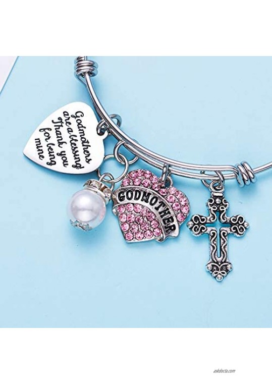 Godmother Baptism Gifts Bracelets Godmothers Rhinestone Pearls Cross Ornament Charm Bracelet God-mom Bangles Gift From Godchild Women Jewelry