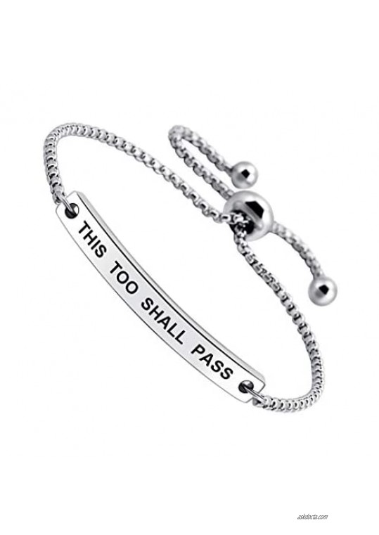 Inspirational"THIS TOO SHALL PASS" Engraved Positive Mantra Message Thin Bangle Bracelet