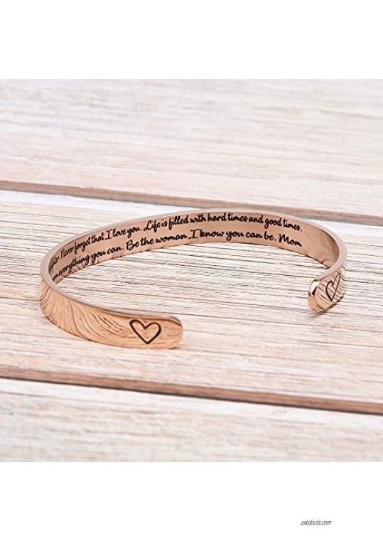 Joycuff Inspirational Rose Gold Bracelets for Women Mothers Day Birthday Christmas Jewelry Funny Gifts for Mom Grandmother Daughter Stainless Steel Cuff Bracelet Engraved Motivational Message