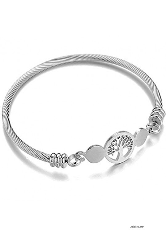 Jude Jewelers Stainless Steel Cable Wire Tree of Life Charm Bracelet Bangle