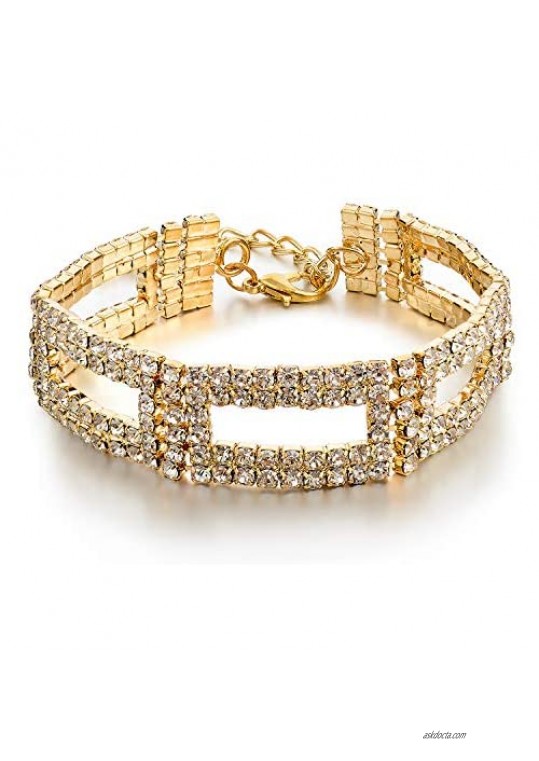 Long Way Women's Silver/Gold Plated Crystal Bracelets 6.7"+2.4"