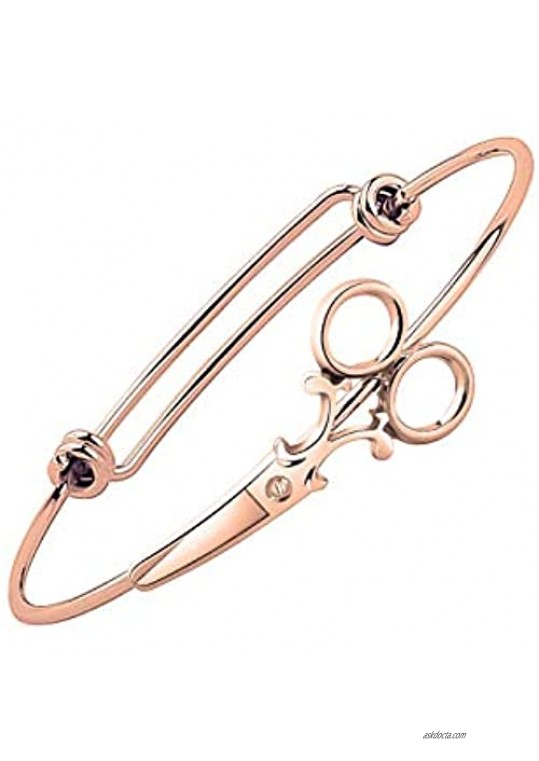 Minimalist Shears Scissor Bangle Stacking Adjustable Wire Bracelet for Hairdresser