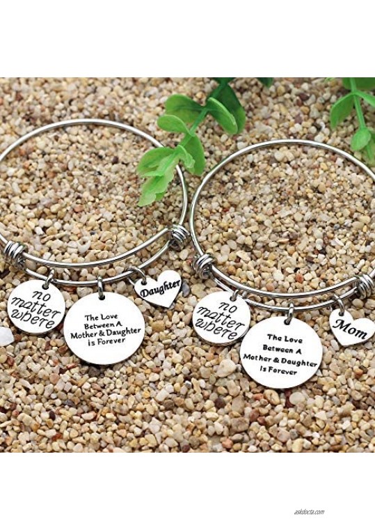 No Matter Where Mother Daughter Bangle Bracelets Gifts The Love Between Mother and Daughter Is Forever