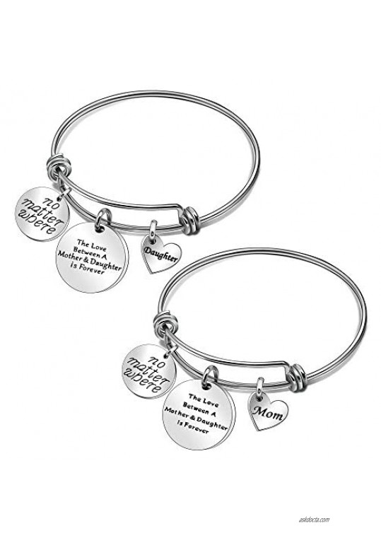 No Matter Where Mother Daughter Bangle Bracelets Gifts The Love Between Mother and Daughter Is Forever