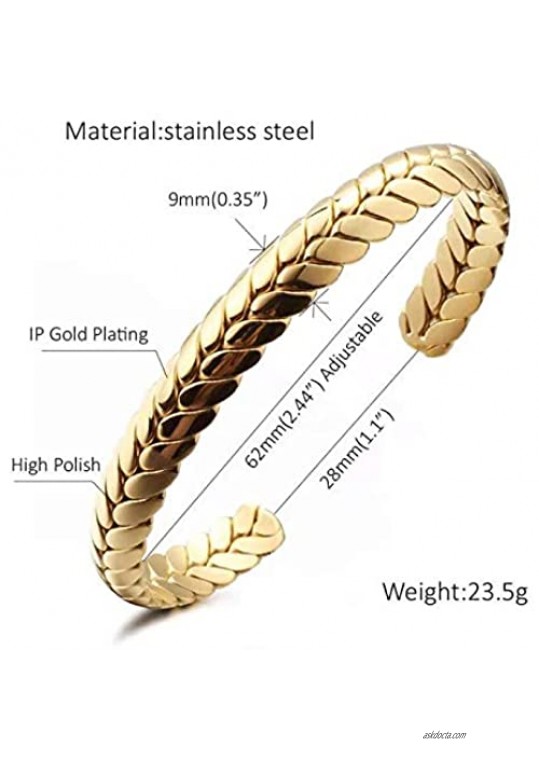 nobrand Cuff Bracelet for Men Women 18K Gold Plated Wheat Style Couples Love Bracelets Weave Braided Twisted Open Cuff Bangle Jewelry