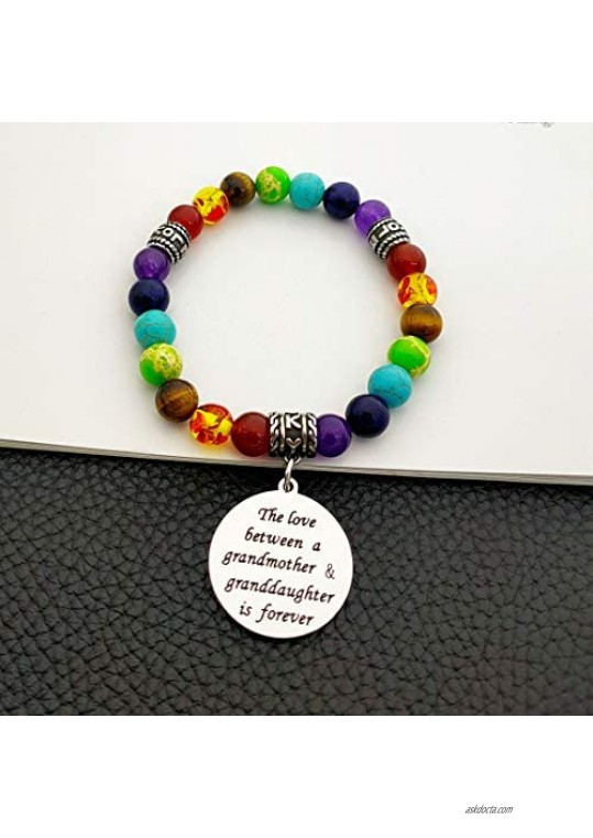 Pdouself Grandma Birthday Gifts Chakra Healing Beads Bracelets from Granddaughter Grandmother Expandable Bangle for Women Christmas Jewelry