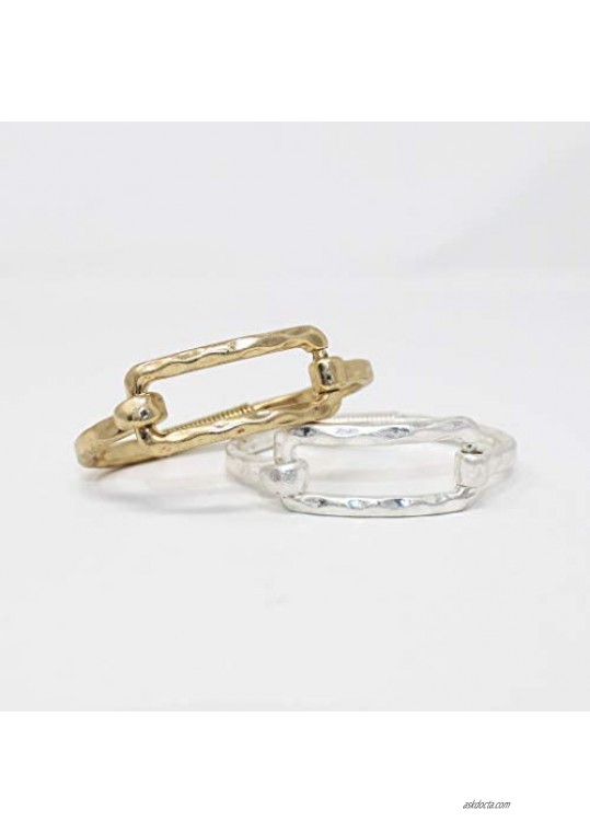 Pomina Boho Fashion Bangle Gold Cuff Bracelet Geometric Shape Tension Bangle Hammered Metal Bracelet for Women Teen
