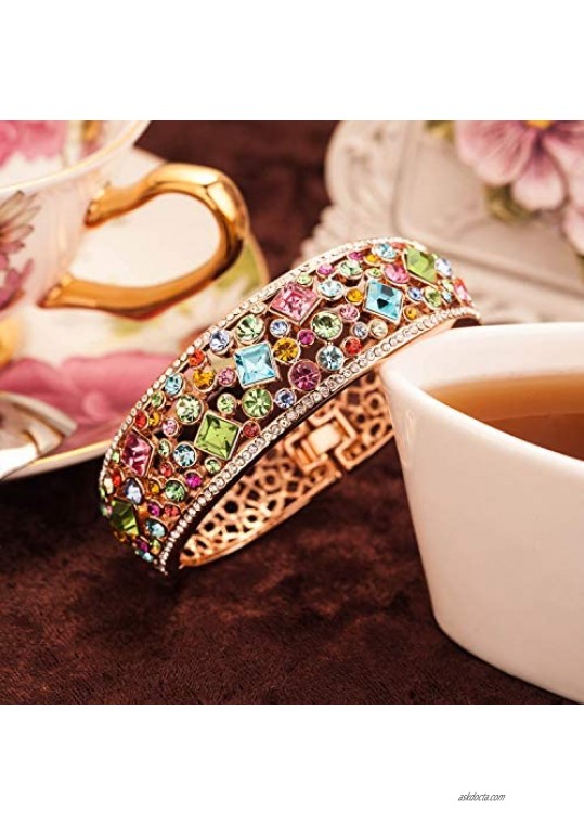 QIANSE Mother's Day Bracelets Gifts Party Queen Rose Gold Plated Bangle Bracelet with Multicolor Austrian Preciosa Crystals Gift Box Packaged Christmas Birthday Gifts for Her
