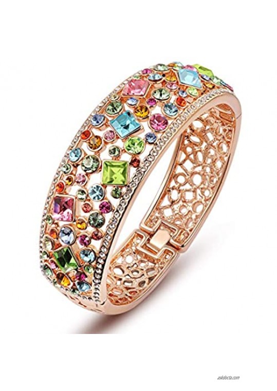 QIANSE Mother's Day Bracelets Gifts Party Queen Rose Gold Plated Bangle Bracelet with Multicolor Austrian Preciosa Crystals Gift Box Packaged  Christmas Birthday Gifts for Her