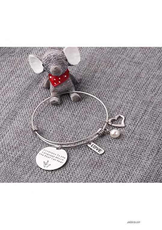 RUNXINTD ASL Jewelry American Sign Language Teacher Gift Kindness Is the Language Which the Deaf Can Hear Hand Stamped Bracelet Keychain