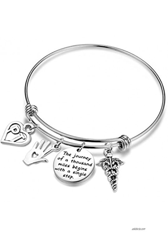 TGBJE Physical Therapy Bangle A Journey of a Thousand Miles Begins with a Single Step Wire Bracelet Graduation Gift for PT Bracelet