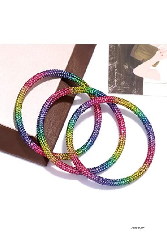 ZITULRY Crystaldust Bangle Bracelets for Women Shiny Rhinestone Beaded Multi-Layer Bracelets Set Wristband for Girls