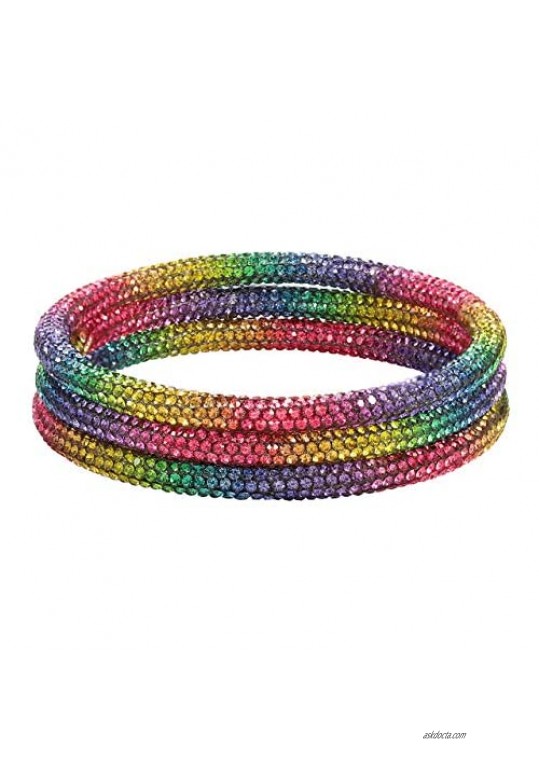 ZITULRY Crystaldust Bangle Bracelets for Women Shiny Rhinestone Beaded Multi-Layer Bracelets Set Wristband for Girls