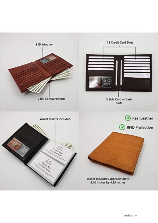 AG Wallets Men's RFID Cow Leather European Bifold Wallet Hipster 1 ID Window Bk