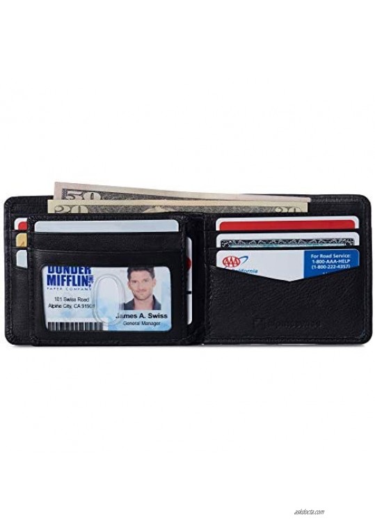 Alpine Swiss Mens Nolan Bifold Commuter Wallet Cowhide Leather RFID Safe Comes in a Gift Box