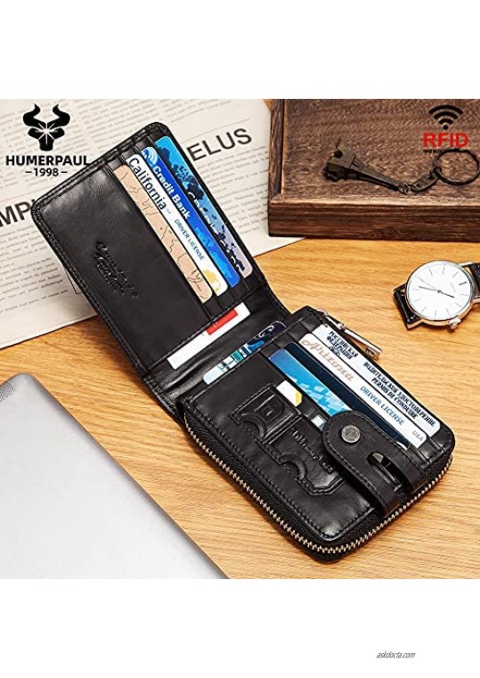 BAIGIO Wallets for Men Bifold Leather RFID Blocking Wallet Zipper Around Credit Card Holder Purse with 17 Card Slots