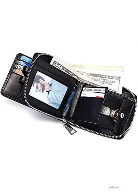 BAIGIO Wallets for Men Bifold Leather RFID Blocking Wallet Zipper Around Credit Card Holder Purse with 17 Card Slots