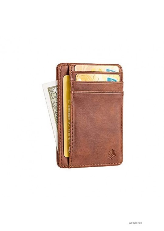 BasicTek Slim Minimalist Front Pocket RFID Blocking Leather Wallet for Men & Women