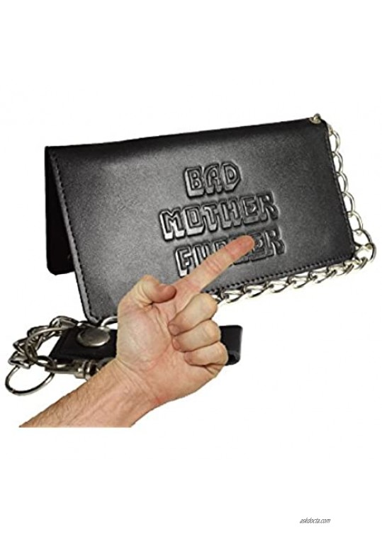 BMF Leather Biker Wallet with Chain New Tough Black Leather Version