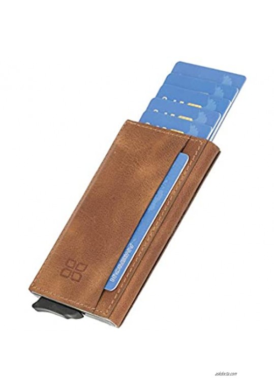 Bouletta Mens Minimalist Pop up Wallet RFID Blocking Slim Credit Card Holder Automatic Wallets for Men Leather Case