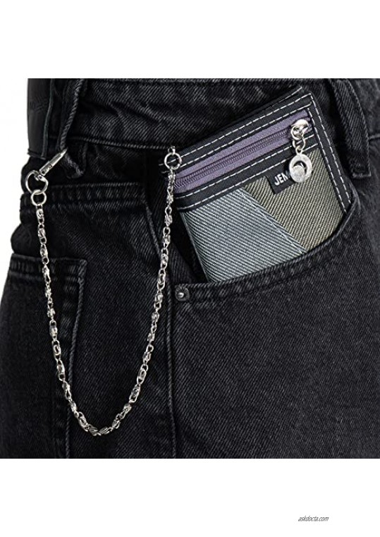 Boy Canvas Sport Wallet OURBAG Men Casual Trifold Velcro Short Wallet Fashion Purse with Chain