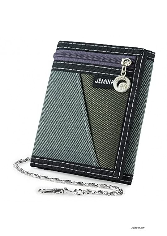 Boy Canvas Sport Wallet OURBAG Men Casual Trifold Velcro Short Wallet Fashion Purse with Chain