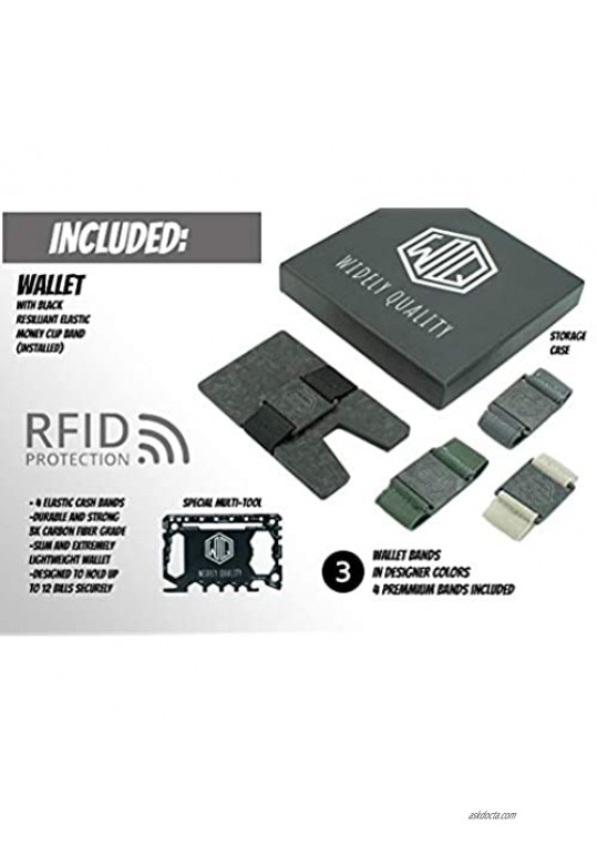 Carbon Fiber Wallet Cash Band by WidelyQuality RFID Minimalist Slim tactical CardHolder (Black Forged carbon fiber)