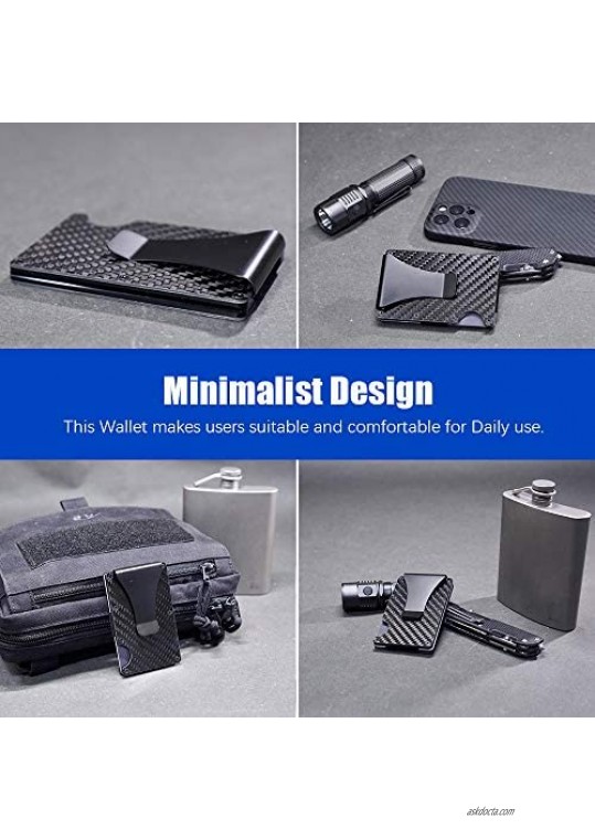 Carbon Fiber Wallet for Men - Minimalist Wallet with Metal Clip - Slim Money Clip Wallet - RFID Blocking Mens Wallet with Gift Box - Cash Credit Card Holder