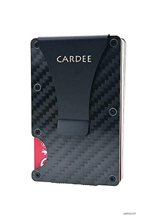 CARDEE Carbon Fiber Wallet Minimalist Wallet Money Clip Wallets for Men RFID Blocking Aluminum Slim Metal Cash Credit Card Holder (Black)