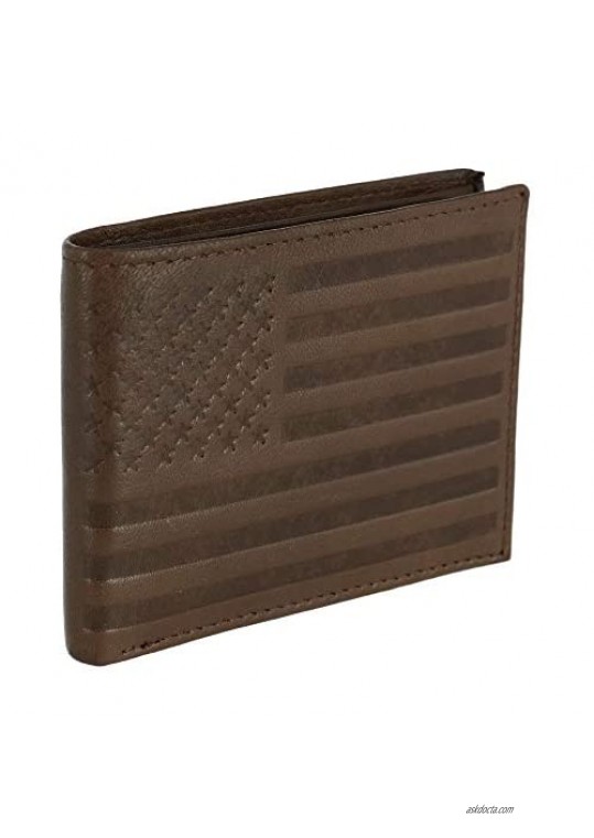CTM Men's Leather American Flag Embossed Bifold Wallet