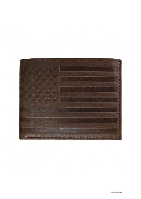 CTM Men's Leather American Flag Embossed Bifold Wallet