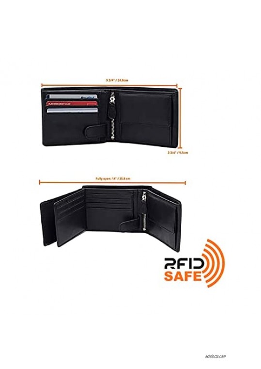 DiLoro Italy Full Size Mens Leather Wallet Bifold Flip ID Zip Coin Wallets with RFID Protection