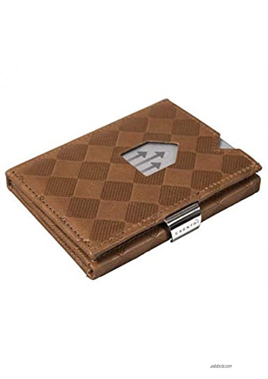 EXENTRI Trifold Leather Wallet w/RFID in Chess & Stainless Steel Locking Clip (Beige)