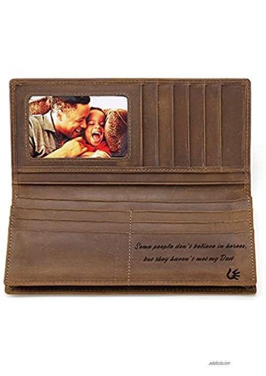 Fathers Day Present for Dad Personalized Genuine Leather Wallet for Men Engraved Custom Long Wallet with Love Message Birthday Christmas Wedding Present for Father