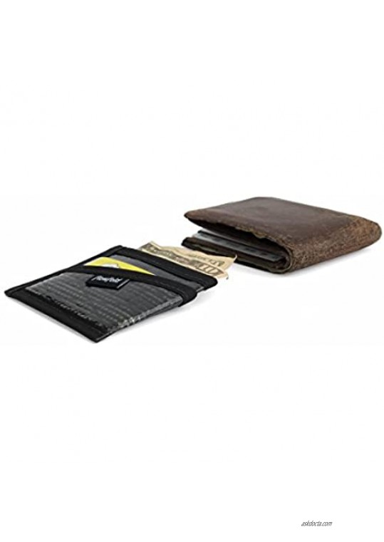Flowfold Recycled Sailcloth Craftsman 3 Pocket Card Holder Wallet - Front Pocket Wallet Slim Card Holder & Recycled Sailcloth Wallet Made in USA (Black Sailcloth)