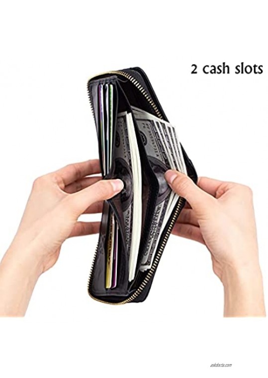 Genuine Leather Men Zipper Wallet RFID Blocking Bifold Wallets ID Window Credit Cards Holder with Zip Coin Pocket (Black)