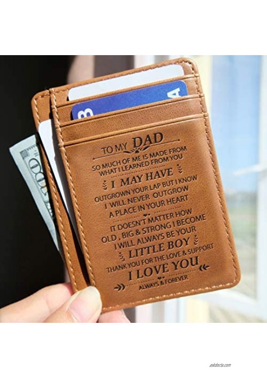 Gift for Dad Slim Wallet Cowhide Father day gift for Dad From Son Minimalist Wallets RFID Front Pocket Wallet