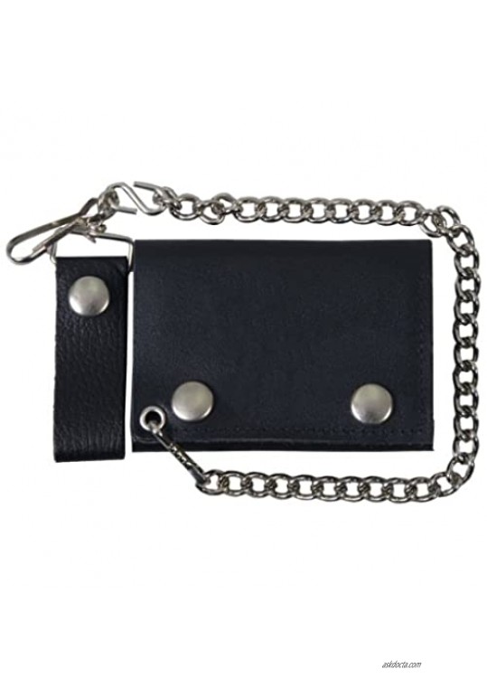 Hot Leathers WLB1001 Black  4" Classic Black Wallet with Chain (Black  4")