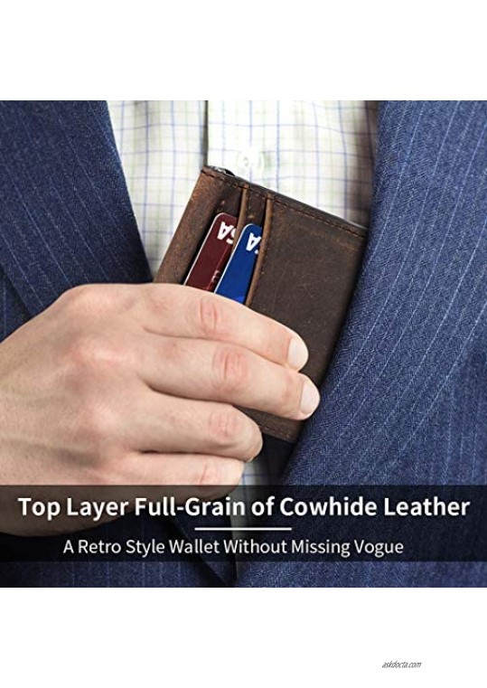 HYRISON Wallet Genuine Leather Slim Bifold Front Pocket for Men with Money Clip RFID Blocking