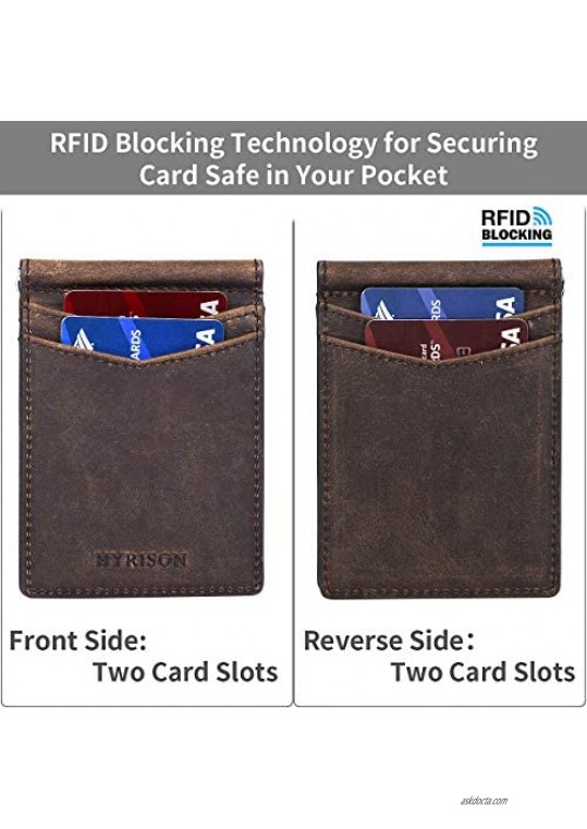 HYRISON Wallet Genuine Leather Slim Bifold Front Pocket for Men with Money Clip RFID Blocking