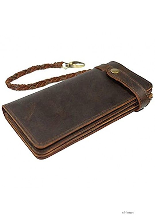 Itslife Mens Wallet RFID Blocking Vintage Long Style Cow Leather with Chain Card Holder Wallets for Men