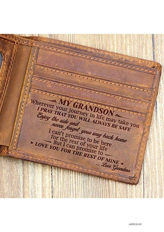 Laser Engraved Bifold Wallet for Grandson from Grandma Idea Gifts