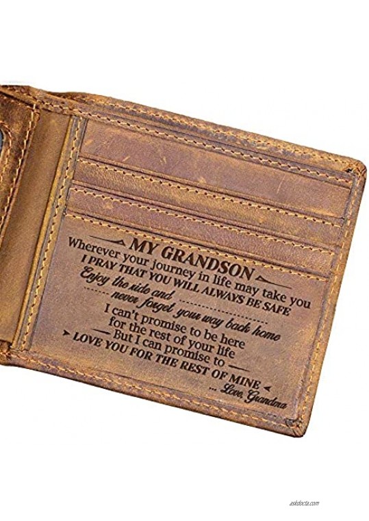 Laser Engraved Bifold Wallet for Grandson from Grandma Idea Gifts