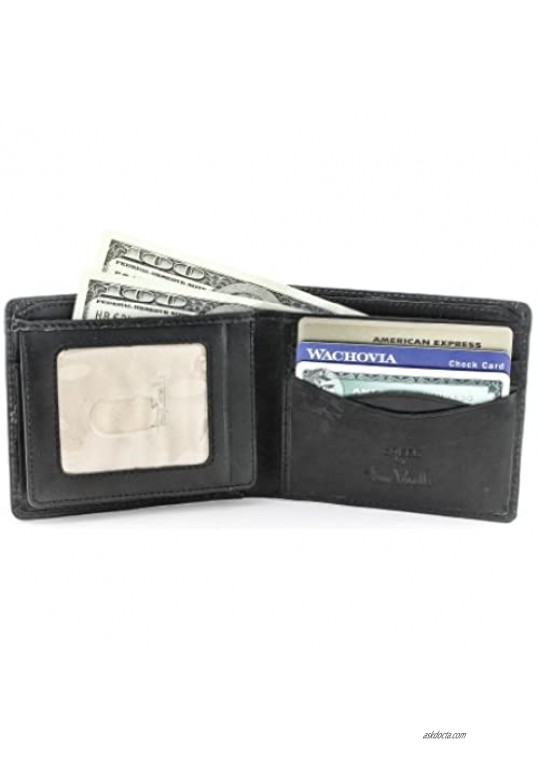 Mens Bifold Passcase ID Wallet Slim Front Pocket Multi Card Case Italian Leather
