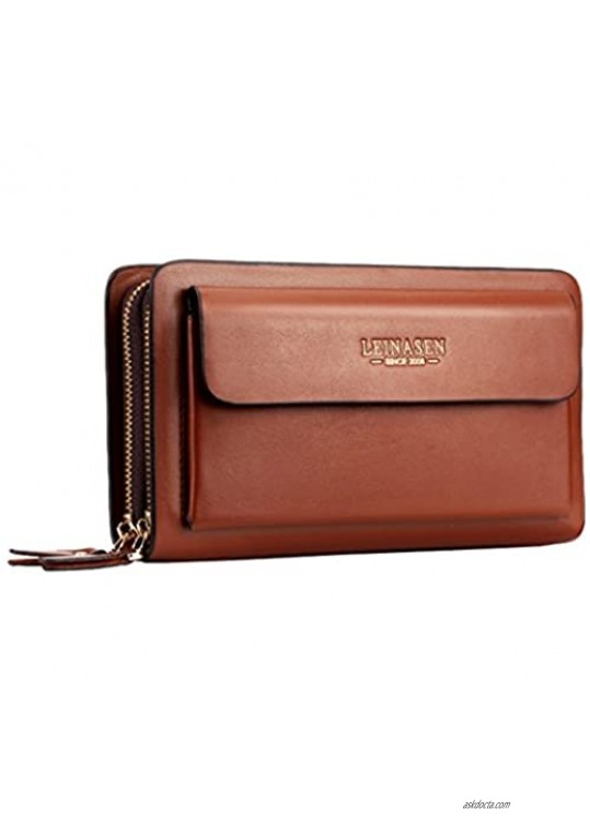 Men's Clutch bag Wallet Large capacity Business Leather Wallet Double zipper Long Purse