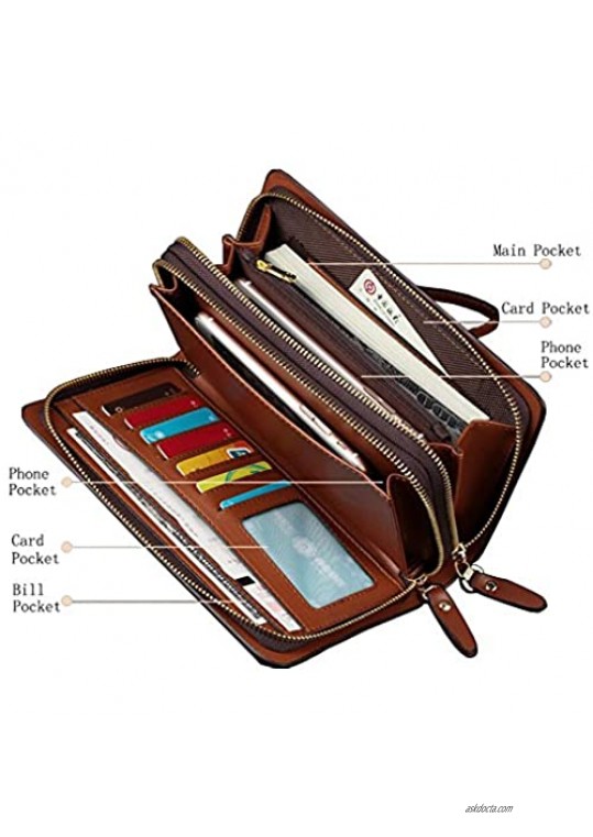Men's Clutch bag Wallet Large capacity Business Leather Wallet Double zipper Long Purse